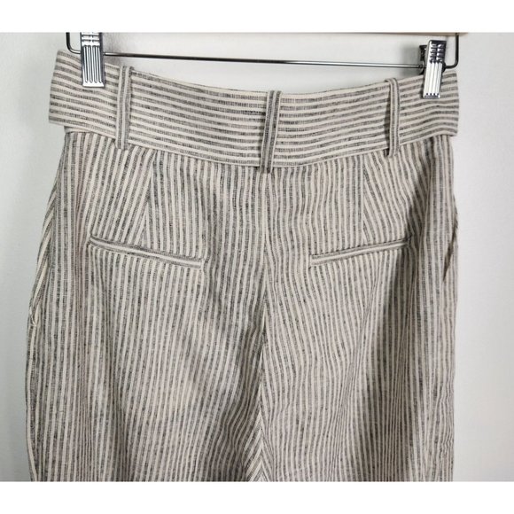 Significant Other Women's Sz. 6 Navy & Ivory LInen Blend Pleated Belted Pants - Picture 6 of 7